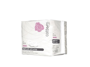 Natural Cotton Maxi Super Pads 12's